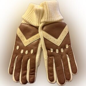 Brown and Cream Knit Gloves vinyl front and backs. size M/L brand new